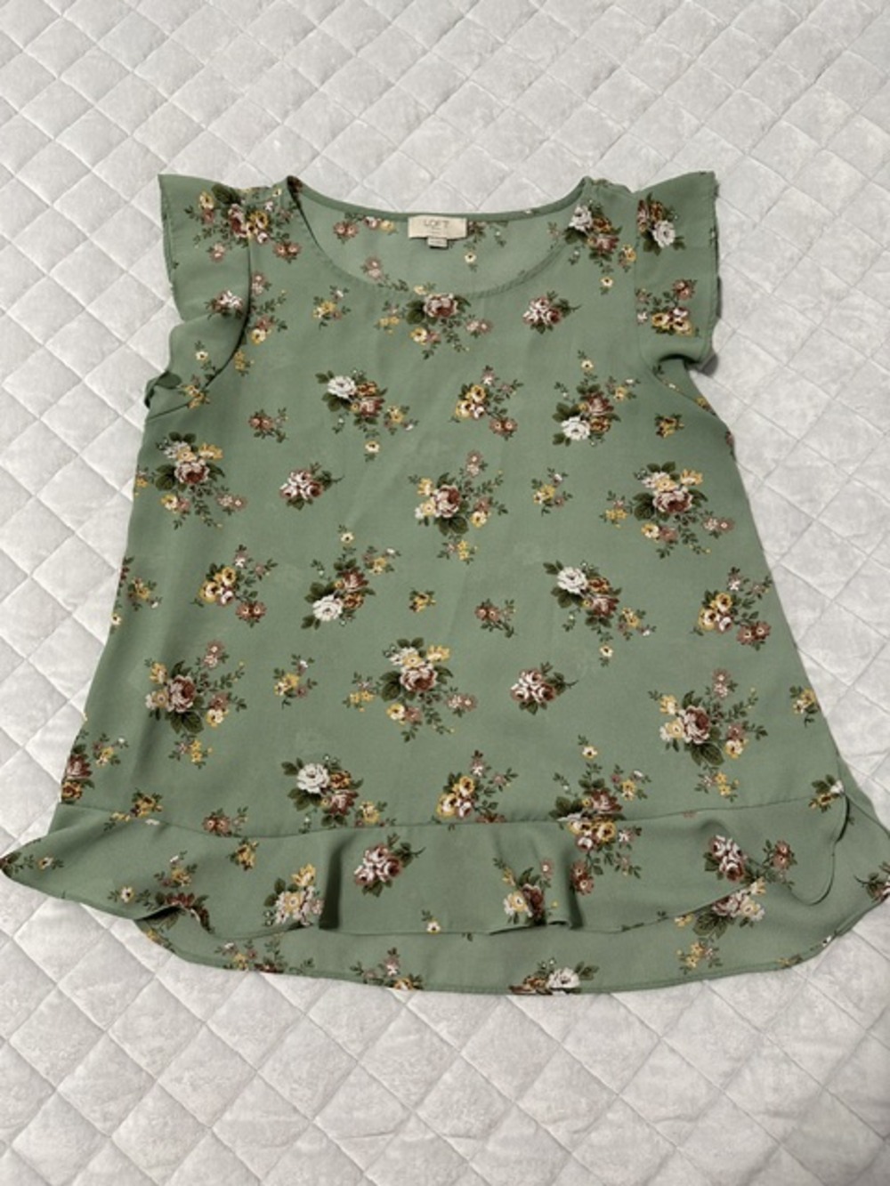 Loft Outlet Women's Large Petite Olive Green Floral Sleeveless Blouse